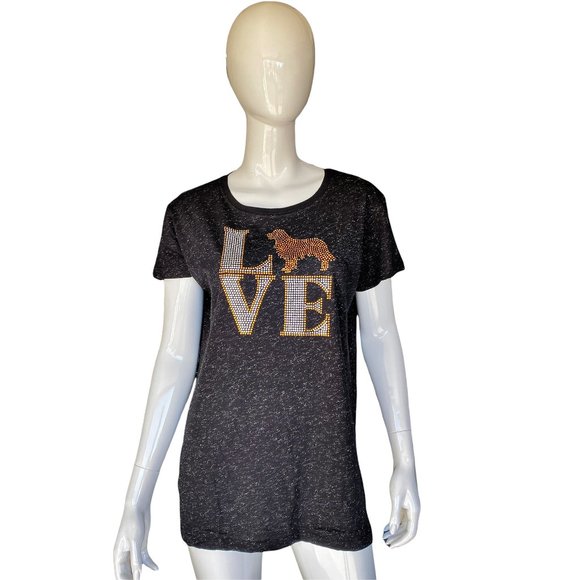 LOVE Golden Retriever Rhinestone and Glitter Tee Shirt - Picture 2 of 2